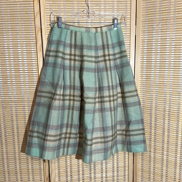 Vintage Garland 1970s? Blue Gray Plaid Box Pleated Wool Circle Skirt Small - Picture 7 of 16